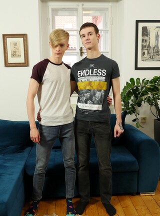 Monster cock boy Kaleb Cross hammers away at new twink Marcel Boyle.